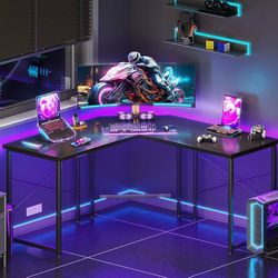 L Shaped Gaming Desk, Corner Desk Gaming Table for Home Office, Computer Desk Sturdy Writing Workstation for Small Space, Easy to Assemble, 51 inch, B