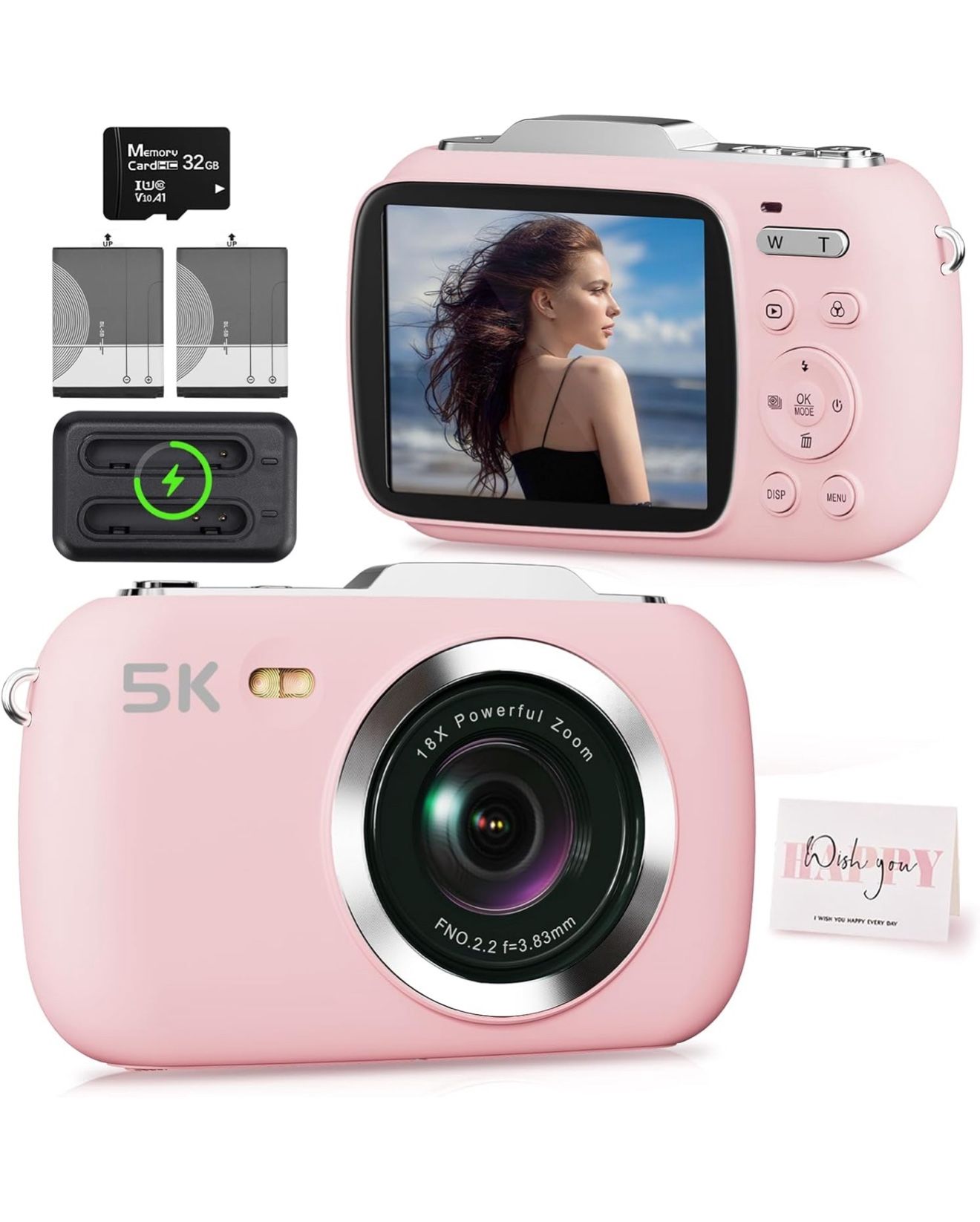 Digital Camera,5K Cameras for Photography with 32GB TF Card,Photography Cameras for Beginners Teen