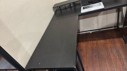 Black L-Shaped Desk with Metal Frame