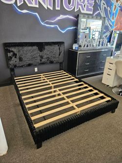 Brand New Bedframe Platform Corduroy Fabric Black $189 (No Mattress)
