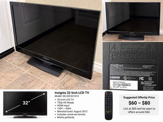 Insignia 32-inch TV, works great, remote included.