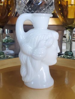 Vintage Avon Milk Glass Grecian Woman Bottle Pitcher