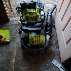 2 Ryobi Blowers 1 Gas And One Battery Powered