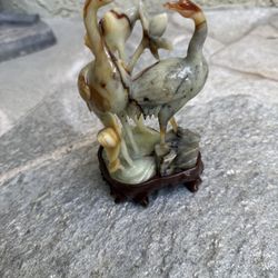 One-Old Chinese Carved Serpentine Of Cranes 