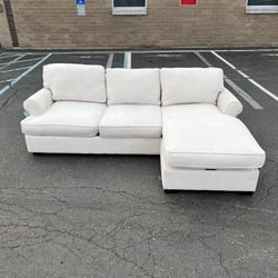 ( Free Delivery ) Pottery Barn Buchanan Cream White Sectional Couch with Storage Ottoman