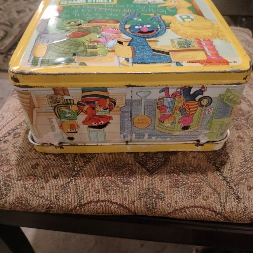 1970's Sesame Street Metal Lunch Box W/ Matching Thermos for Sale