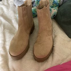 New Beige Leather Boots Woman 