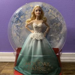 2016 Mattel Holiday Barbie Fashion Doll Blue Dress Blond Hair - NRFB
