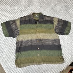 Tommy Bahama 100% Linen Ombre Green/Black Stripe XLg Men's Short Sleeve