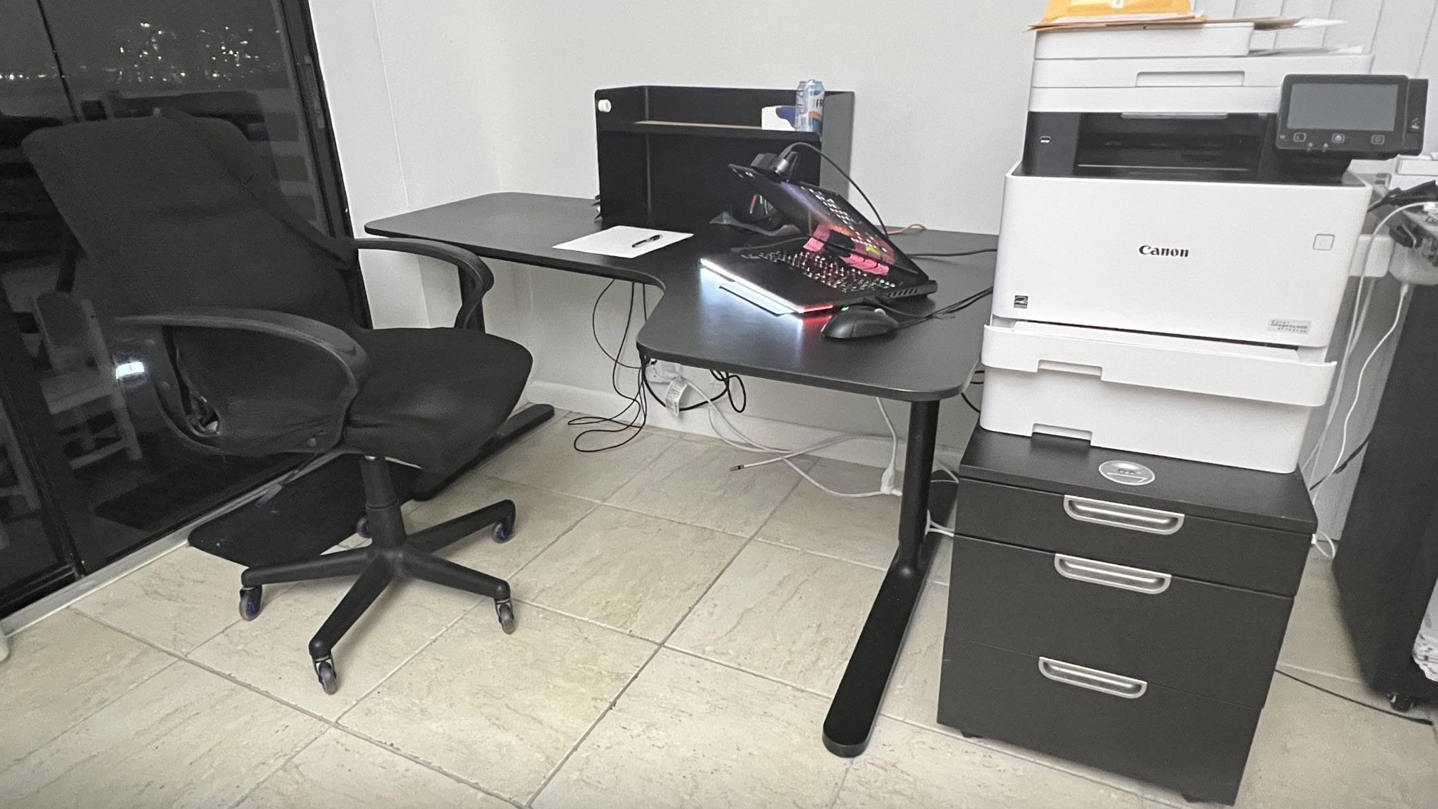 IKEA Office Desk With Shelf And Drawer Unit On Wheels With Combination Lock. Free Chair