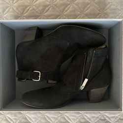 AQUATALIA France Ankle Bootie Perforated Black Suede Leather Side Buckle