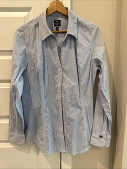 Women’s Express Essential Blue Striped Dress Shirt Size L