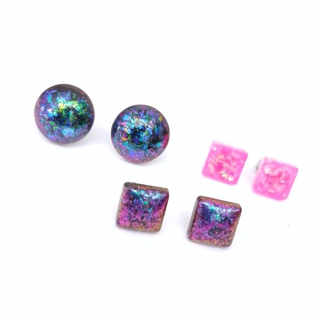 Rainbow color shift stud earrings and faux pink opal glow in the dark stud earrings new