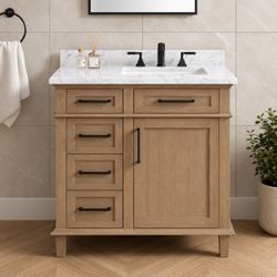 Sonoma 36” Almond Latte Vanity w/ Carrara Top