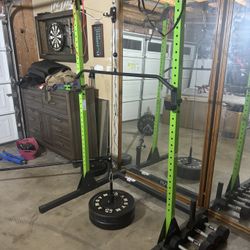 Squat Rack, Adjustable Bench Seat, Cable System With Multiple Attachments 