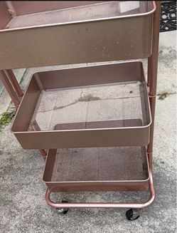 3-Tier Rose Gold Metal Rolling Cart