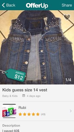 Guess jean vest size 14