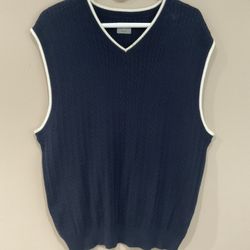 Haggar Golf Men’s CottonThin Jersey Knit Stretchy Navy Blue Vest, Size L