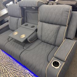 NEW 3pc Blue Gray Reclining Living Room Set W/LED Light