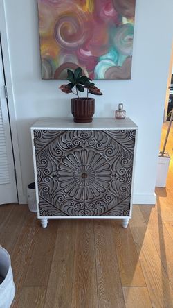 Boho Cabinet with Carved Medallion Doors
