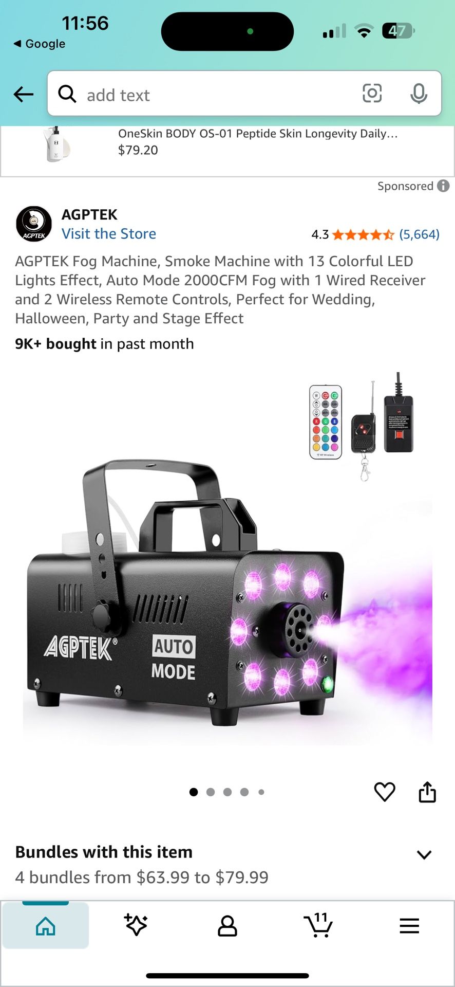 AGPTEK Fog Machine, Smoke Machine with 13 Colorful LED Lights Effect, Auto Mode 2000CFM Fog with 1 Wired Receiver and 2 Wireless Remote Controls, Perf