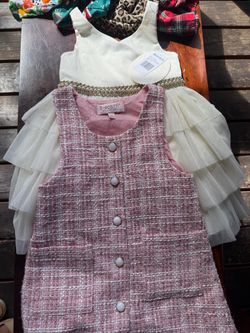 Biscotti Girls Pink Tweed Button-Front Dress
