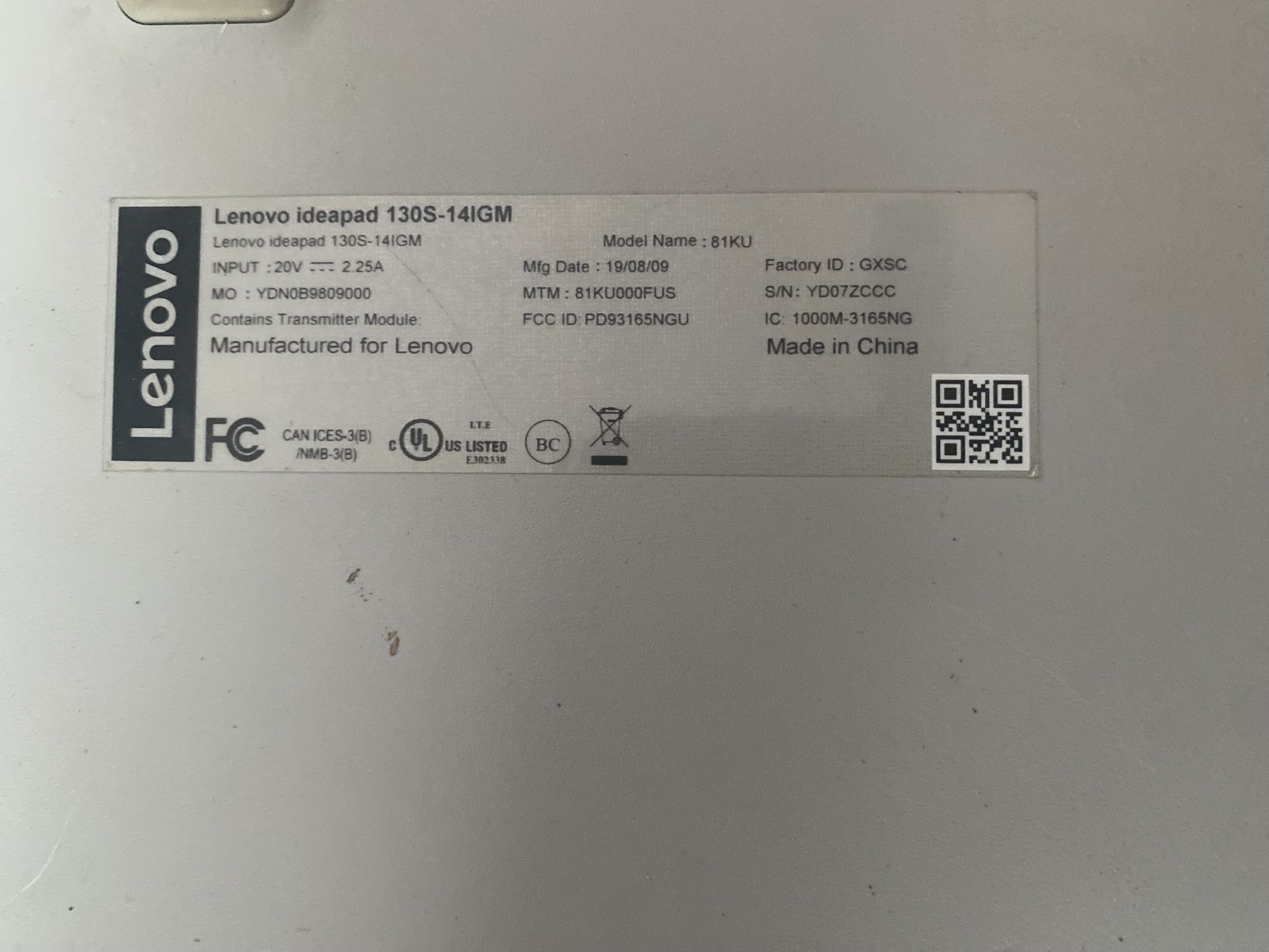 Lenovo Missing Hardrive