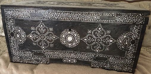 Antique Moorish Islamic wooden mother of pearl chest