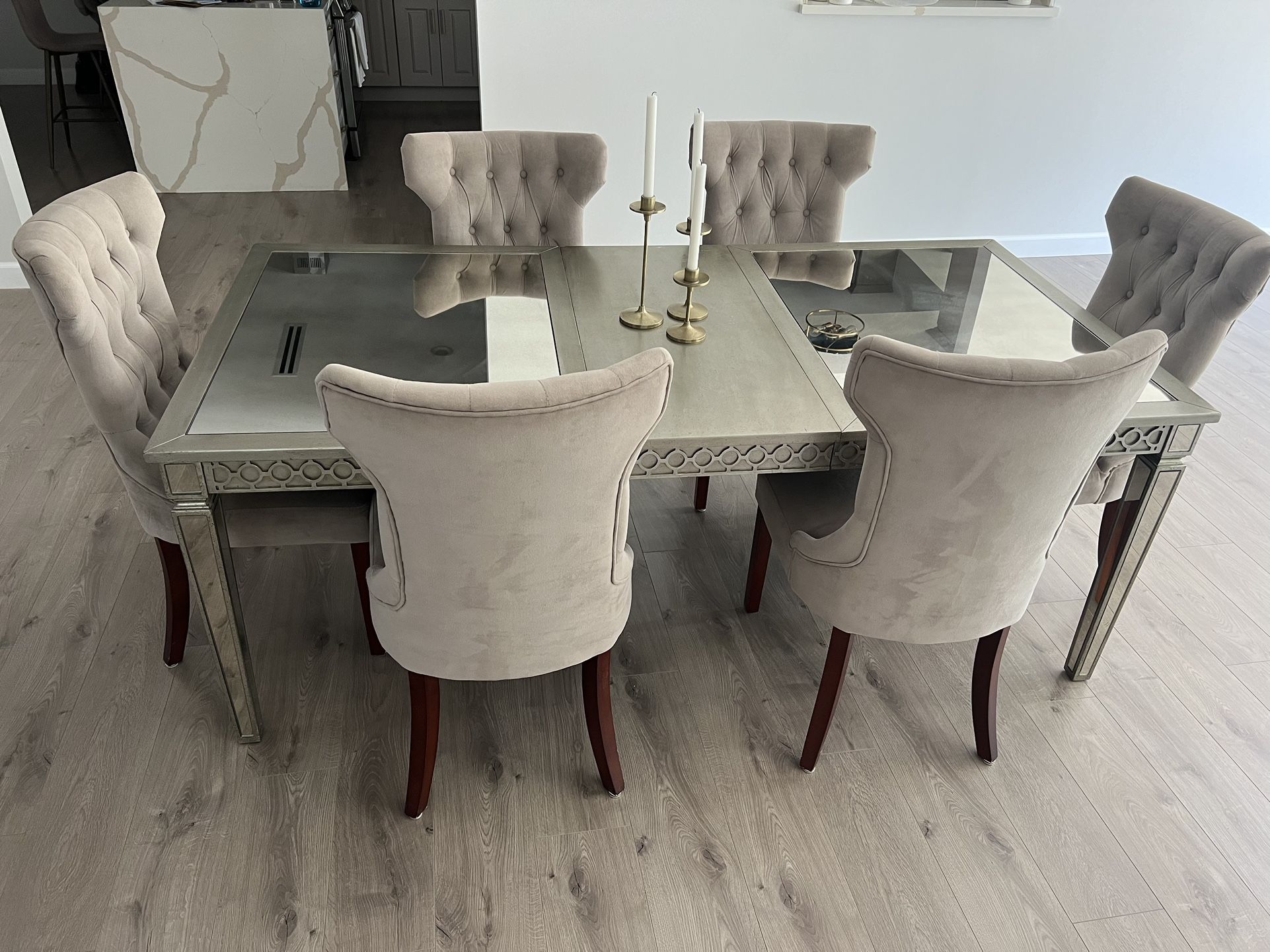 Z Gallerie dining table With 6 Upholstered Chairs