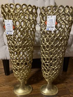 Gold Open Lattice Vases – Set of 2