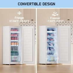 7.0 Cu.Ft Upright Freezer Convertible Freezer/Refrigerator, Garage Ready Deep Freezer Fridge with Reversible Door, UP70 White