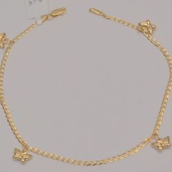 gold bracelet 14k women yellow butterfly anklet curb link chain 10 inches