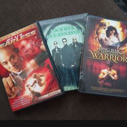 3 Action / Martial Arts DVD Lot - Jet Li Fearless Matrix Reloaded Ong Bak Thai Warrior