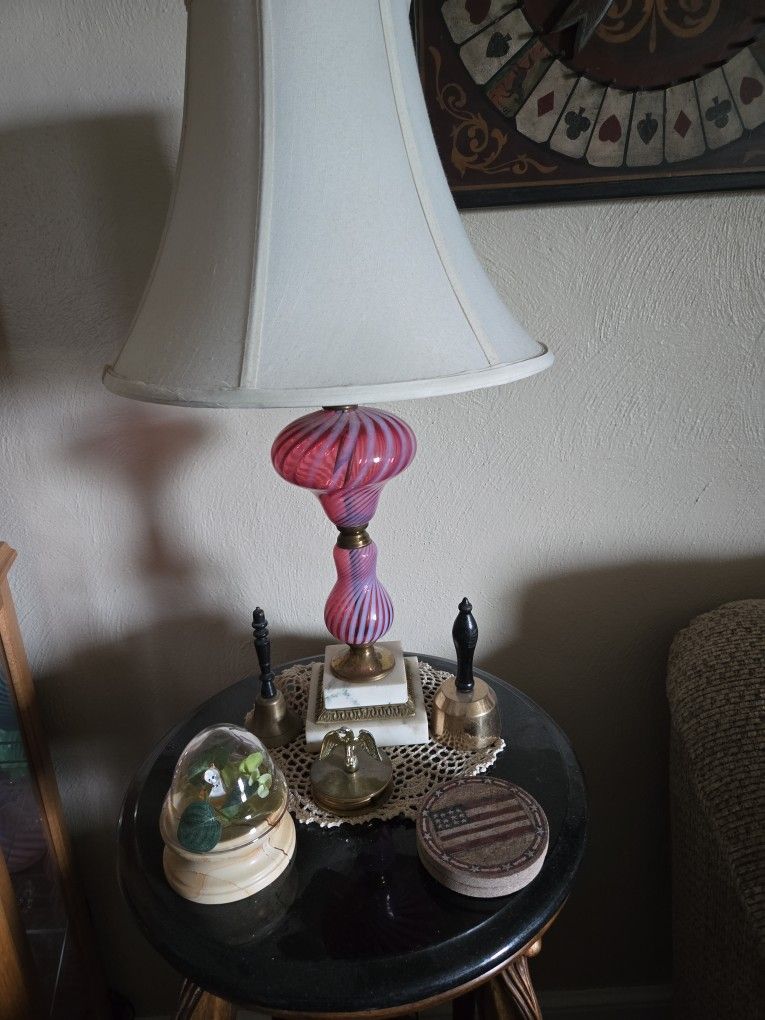 Vintage Fenton Otic Swirl Light With Marble Base