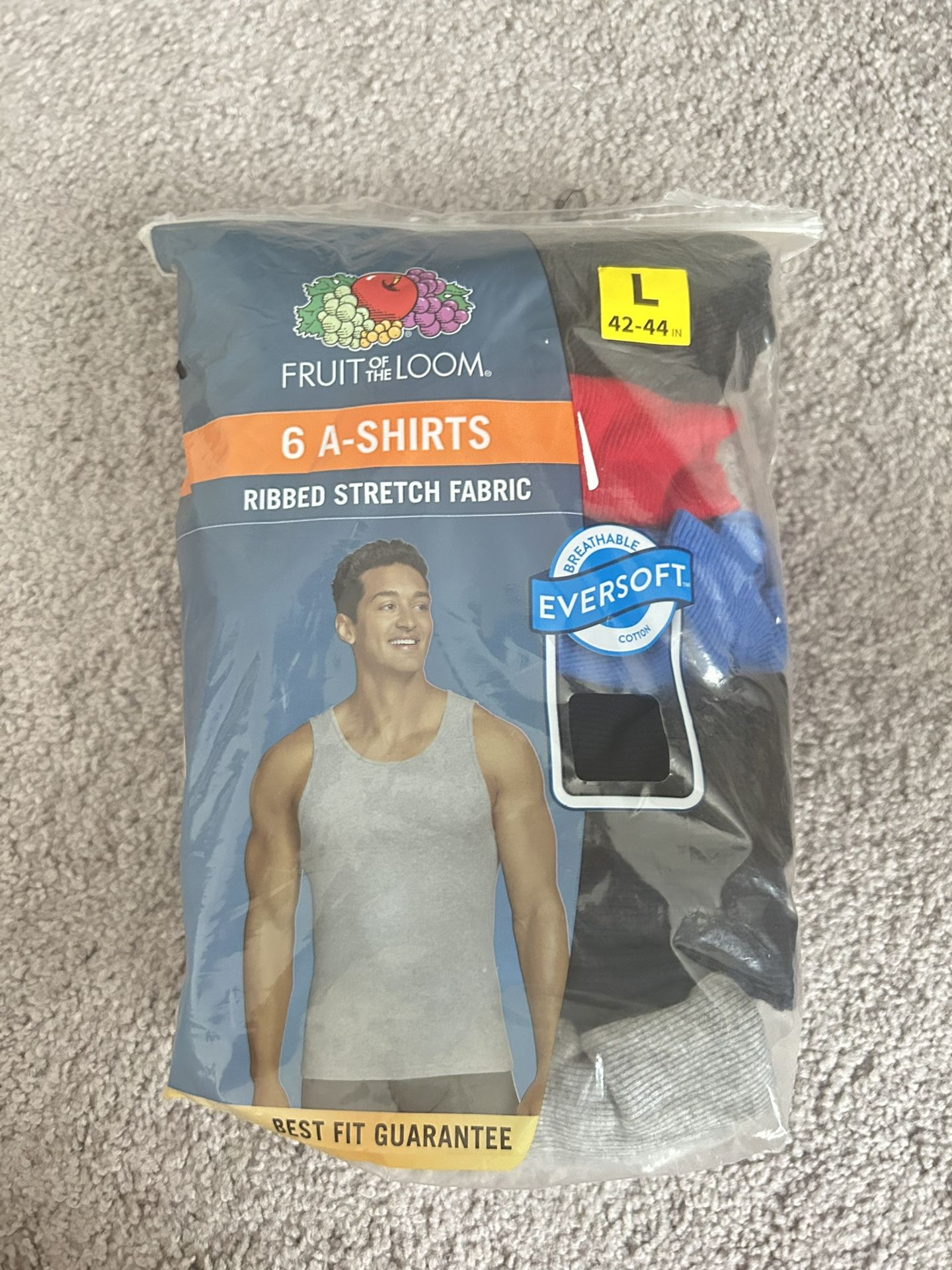 FRUIT OF THE LOOM 6 A-SHIRTS, Size L 42/44, 6 PCS