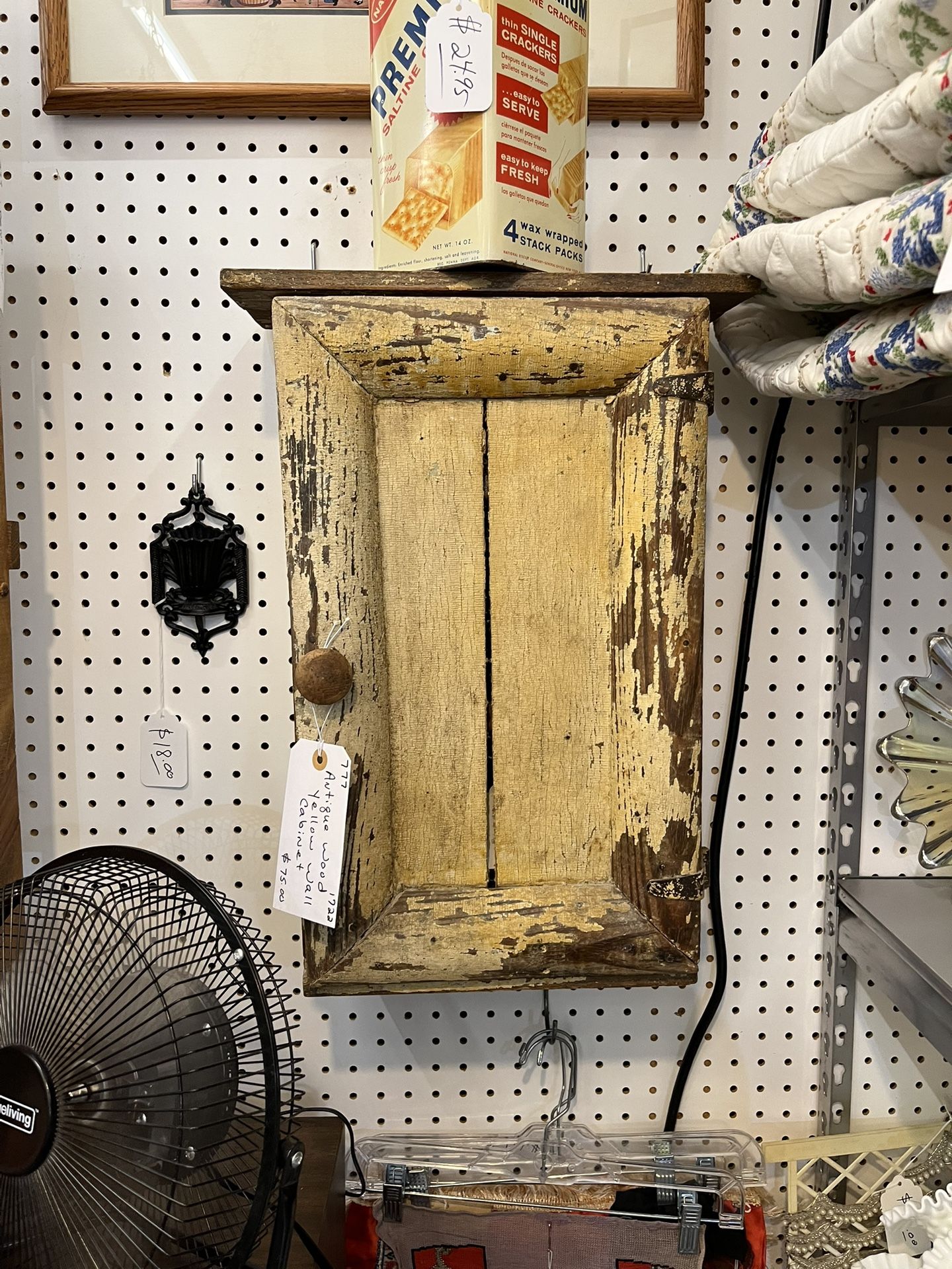 Antique Wood Yellow Wall Cabinet