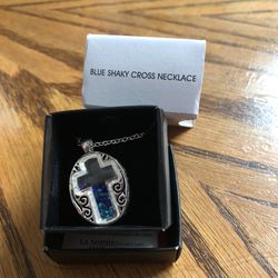 AVON Blue Shaker Cross Necklace 