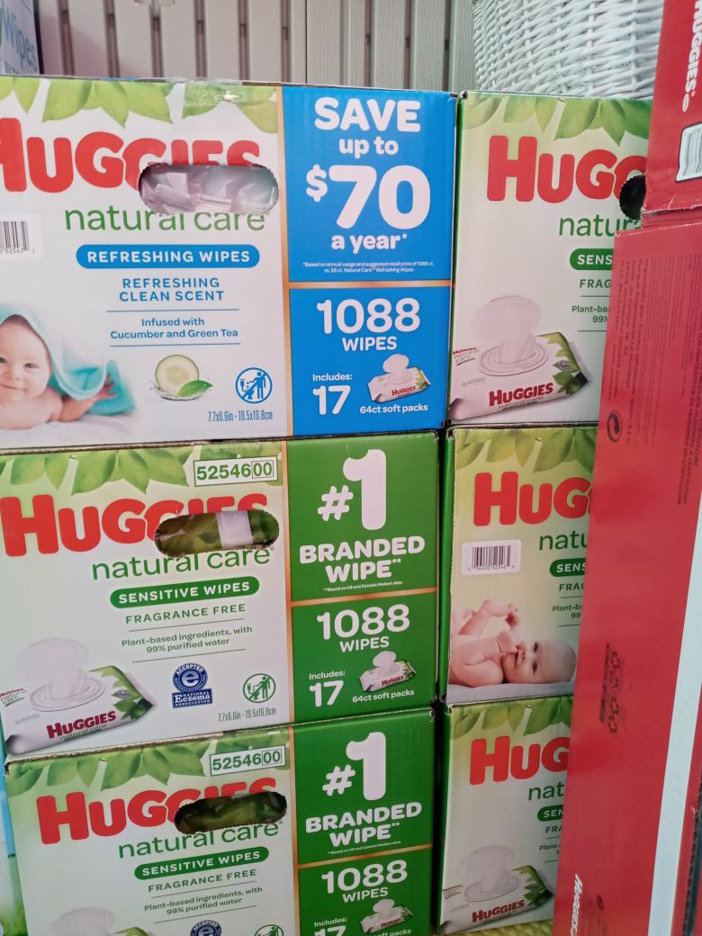 Huggies natural care 1088 wipes/17 packs $30 a box