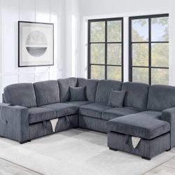 Corduroy Sectional Sleeper Sofa Pullout Bed With Storage 