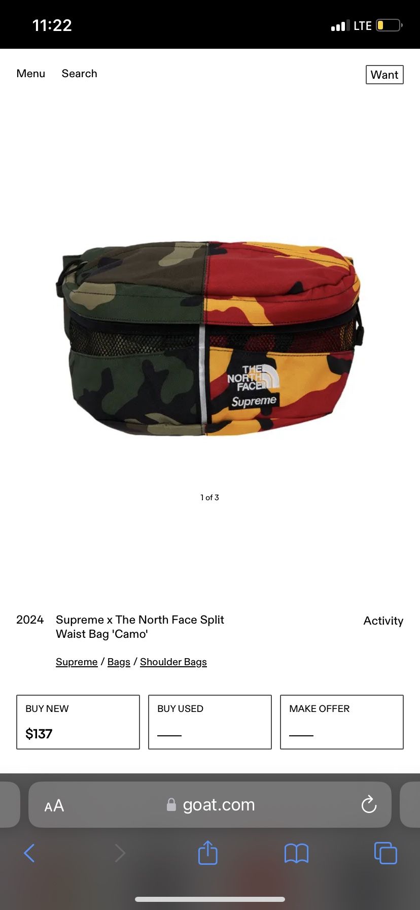 TNF X Supreme Waist Bag. NEW