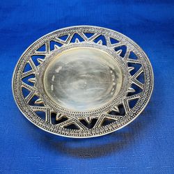 Vintage Solid Brass Pedestal Dish With Sunburst Cut Outs 