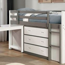 Brand New White & Grey Twin Loft Bed w Storage Drawers  + Desk