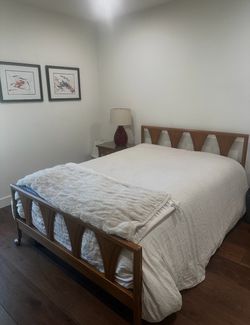 Vtg Heywood Wakefield Full Headboard Footboard Bed & 2 Nightstands