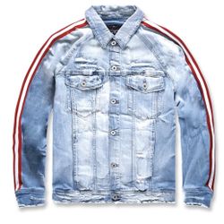 JORDAN CRAIG GRAND PRIX STRIPED DENIM JACKET RED STRIPE SZ XL