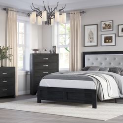 Brand New Queen Black Upholstered Bedroom! As Low As $55 Down With Acima!