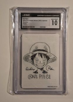 2022 One Piece NatsuComi Exclusive Monkey D Luffy - Oda Illustration Sticker CGC 10 GEM