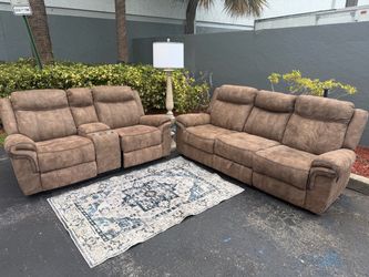 Beautiful brown chocolate sofa couch recliner sectional 2 piece living room set suede leather living room furniture modern contemporary