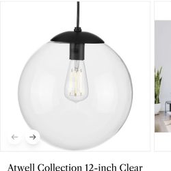 New - 12” Matte Black Globe Hanging Pendant Light