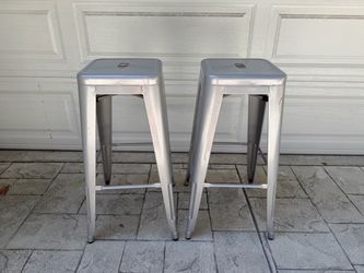 Set of 2 Silver Metal Bar Stools