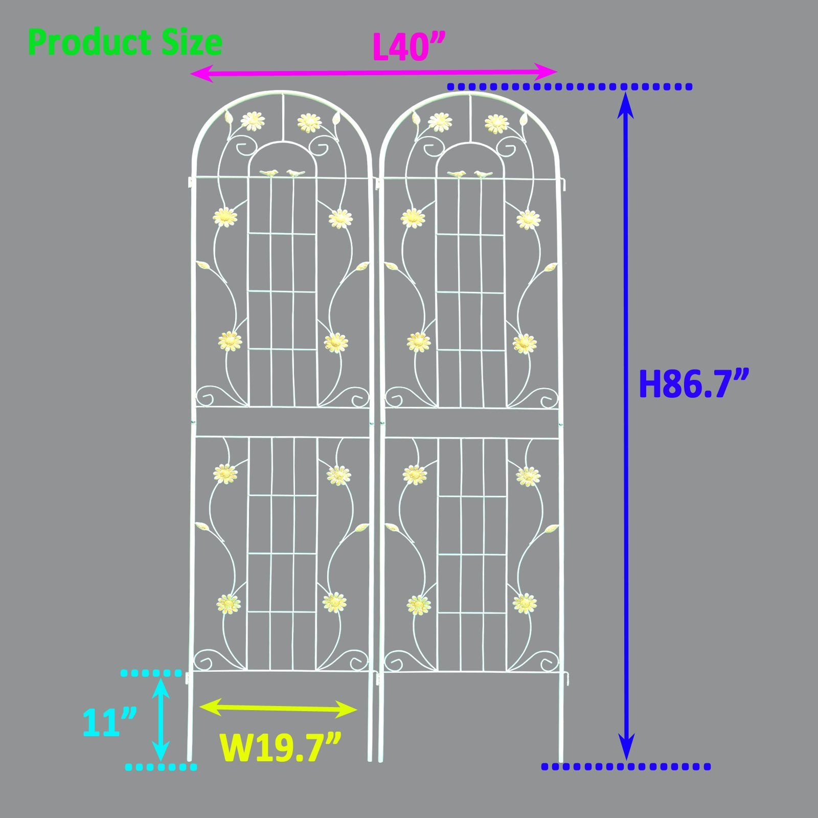 2 Pack Metal Garden Trellis 86.7 x 19.7 Rustproof Trellis for Climbing Plants Outdoor Flower Support Cream White
